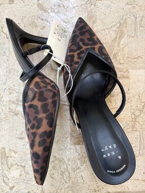 A New Day Leopard Print Mesh Pointed Toe High Heel Elegant Mule Size 9.5